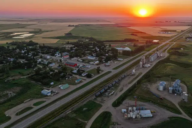 Aerial view of Fillmore at sunset